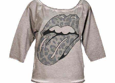 Ladies Rolling Stones Leopard Slash Neck Sweater