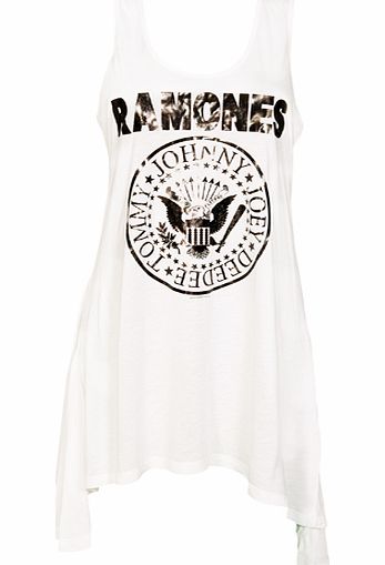 Amplified Clothing Ladies White Ramones Foil Print Drape Dress from