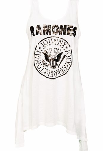 Ladies White Ramones Foil Print Drape Dress from