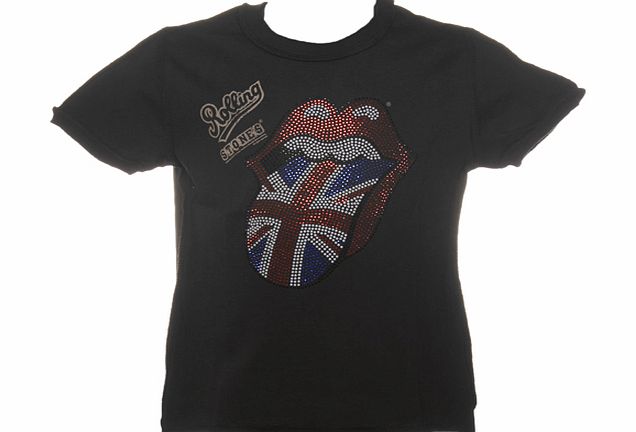 Kids Diamante Rolling Stones UK Flag Charcoal