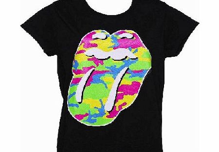 Ladies Black Neon Rolling Stones Tongue Logo