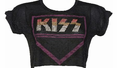 Ladies Charcoal Kiss Crop T-Shirt from Amplified