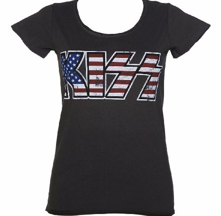 Ladies Charcoal KISS US Flag Logo T-Shirt from