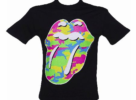 Mens Black Neon Rolling Stones Tongue Logo