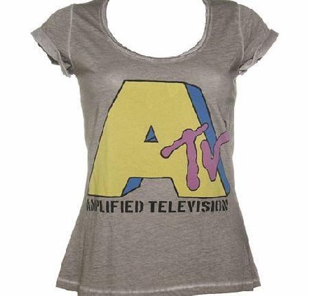 Amplified Vintage Ladies Amplified Television Oil Wash Scoop Neck