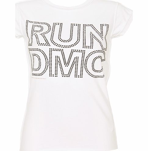 Ladies Black Diamante Logo Run DMC White T-Shirt