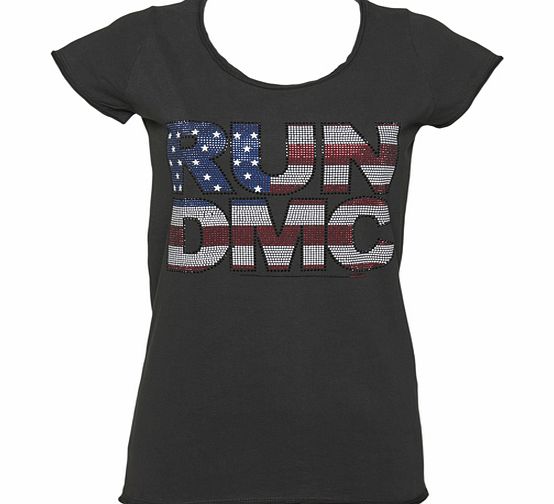 Amplified Vintage Ladies Charcoal Diamante Run DMC T-Shirt from