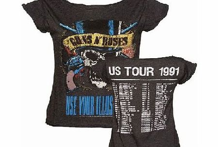 Ladies Charcoal Guns N Roses 1991 Tour Front And
