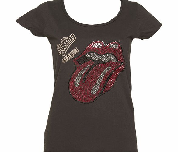 Ladies Charcoal Rolling Stones Diamante Tongue