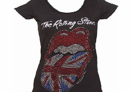 Amplified Vintage Ladies Charcoal Rolling Stones Diamante UK