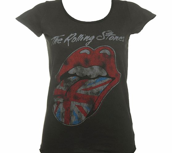 Ladies Charcoal Rolling Stones UK Tongue T-Shirt