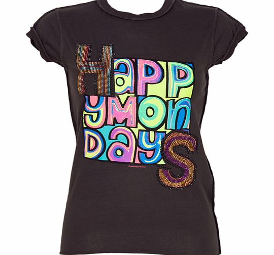 Amplified Vintage Ladies Diamante Happy Mondays Charcoal T-Shirt