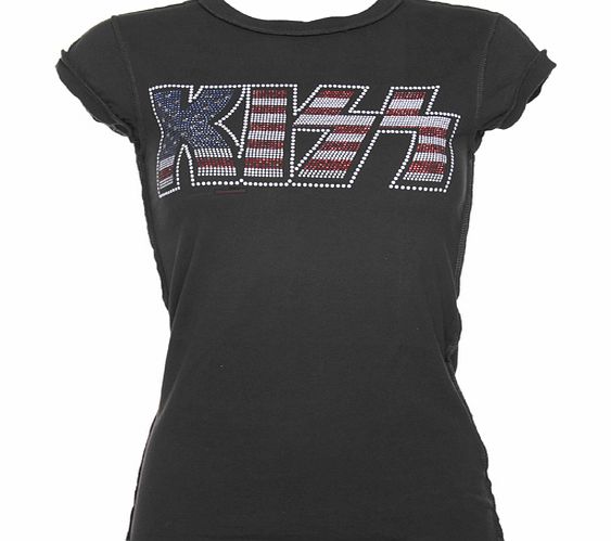Ladies Diamante Kiss US Flag T-Shirt from