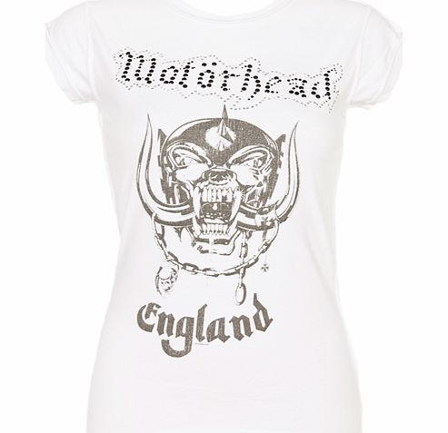 Amplified Vintage Ladies Diamante Motorhead England WHite T-Shirt