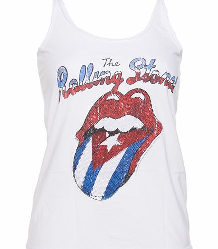 Ladies Diamante Rolling Stones Cuba Tongue White