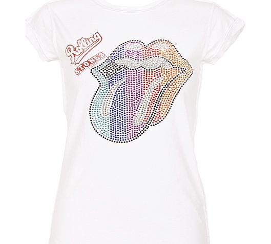 Ladies Diamante Rolling Stones Rainbow Tongue