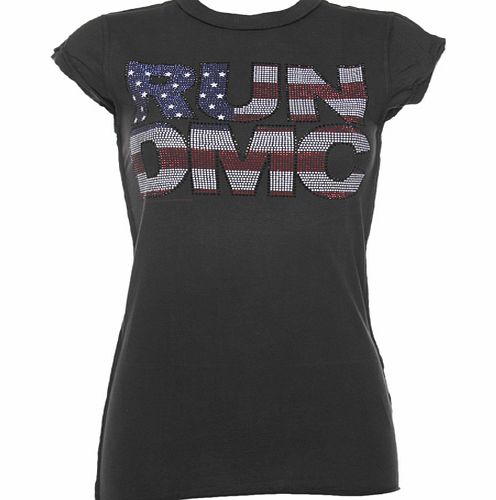 Ladies Diamante Run DMC US Flag T-Shirt from