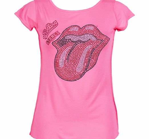 Ladies Rolling Stones Diamante Pink Longer
