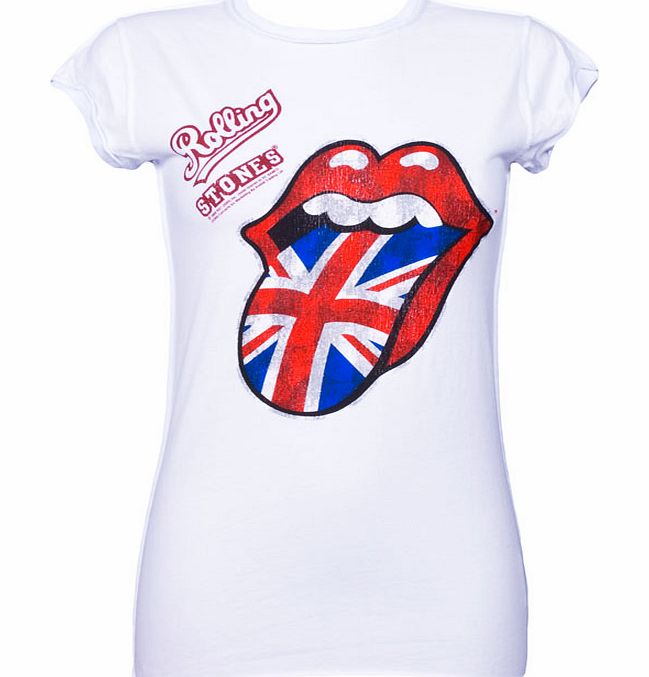 Ladies Rolling Stones UK Flag Tongue White