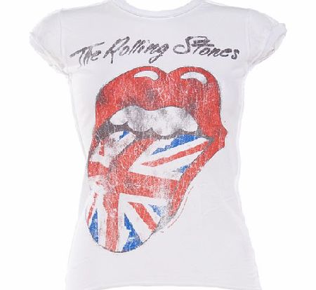 Ladies Rolling Stones UK Tongue White T-Shirt