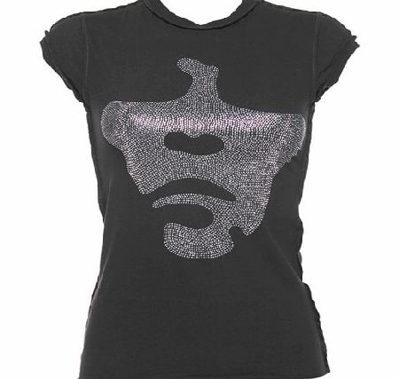 Ladies Studded Ian Brown Monkey Charcoal T-Shirt