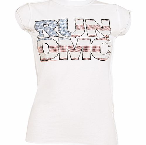 Ladies White Diamante Run DMC T-Shirt from
