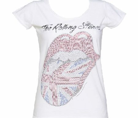 Amplified Vintage Ladies White Rolling Stones Diamante UK Tongue