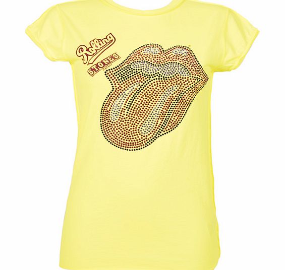 Ladies Yellow Rolling Stones Diamante Tongue