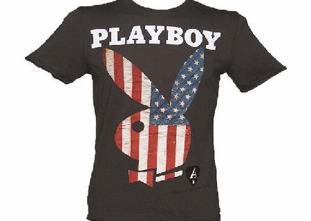 Amplified Vintage Mens Charcoal Playboy Bunny US Flag T-Shirt
