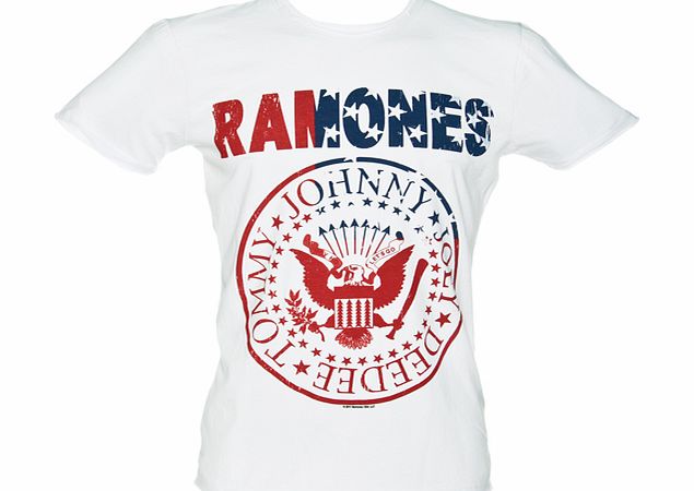 Amplified Vintage Mens White Ramones USA Flag Logo T-Shirt