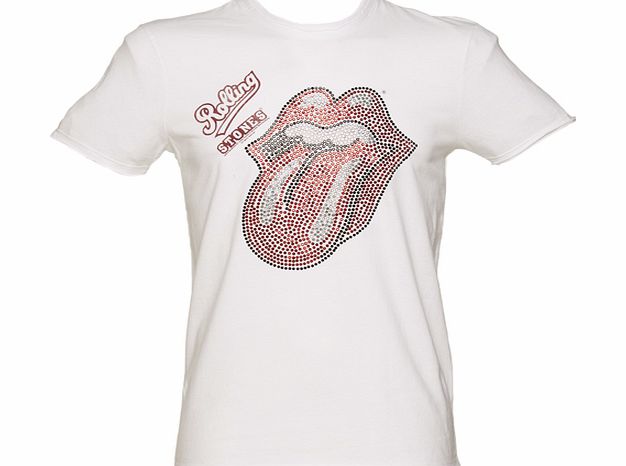 Mens White Rolling Stones Diamante Tongue