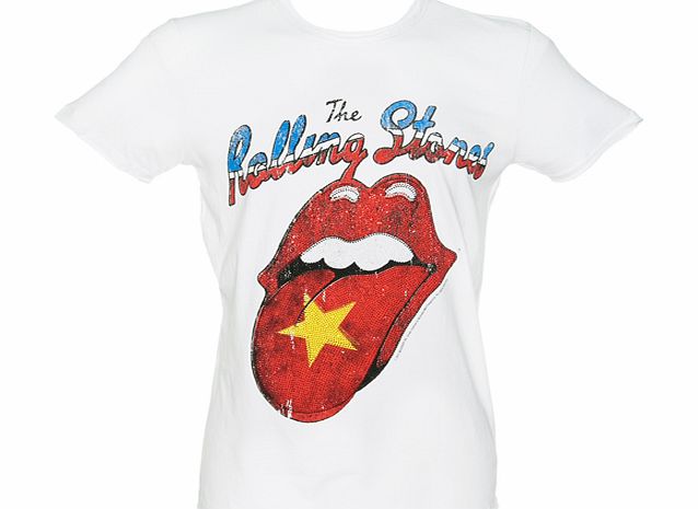 Mens White Rolling Stones Vietnam Diamante