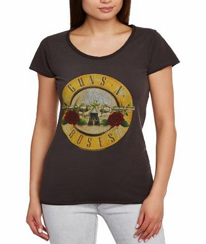 Amplified Womens GNR Drum Crew Short Sleeve T-Shirt, Grey (Charcoal), Size 8 (Manufacturer Size:Small)