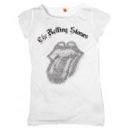Amplified Womens Rolling Stones Diamante Tongue Long T-Shirt White