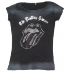 Womens Rolling Stones Diamante Tongue Longer T-Shirt Black