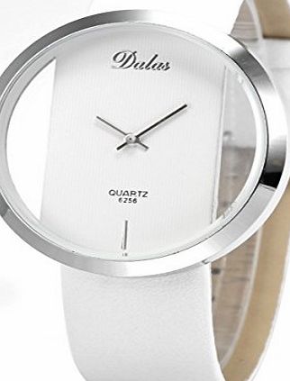 Dalas White Leather Transparent Dial Fashion Lady Girl Wrist Quartz Watch Gift