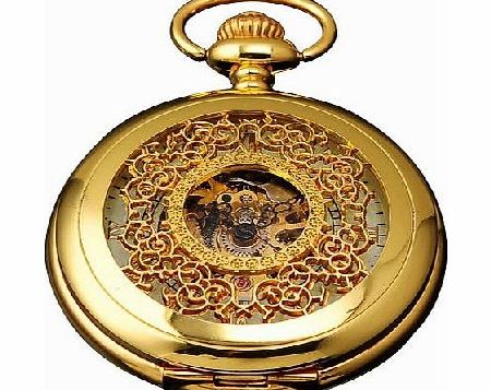 Luxury Golden Luminous Mens Mechanical Pocket Watch + Chain Gift