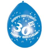 Amscan 30th Happy Birthday Party Balloons, Pack 10, Air Fill, Neck Up, Assorted