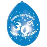 30th Happy Birthday Party Balloons, Pack 10, Air Fill, Neck Up, Assorted