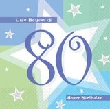 Amscan 80th Birthday napkins - Life Begins Happy 80th Birthday Napkins - Other matching party products - birthday shimmer