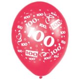 Amscan Latex 11 inch Printed Balloons (pack of 6) - 100th Birthday - Assorted Colours