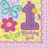 amscan Pack Of 16 Hugs and Stitches Pink 1st Birthday Napkins