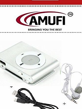 Amufi 4GB Mini Fashoin Clip Metal MP3 Music Player with Earphone amp; USB Cable ,with 4GB SD Card (Mini MP3 4GB Silver)