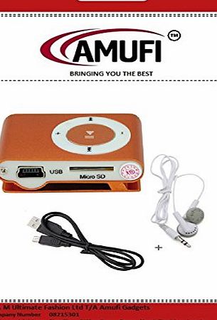 Amufi Mini Fashoin Clip Metal MP3 Music Player , Support 1 - 8GB SD Card (Orange)