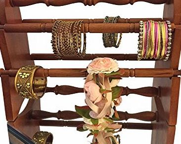 Amwares Bangle Bracelet Jewellery Display Stand 4 Bars Wooden Hand Crafted Stained Brown