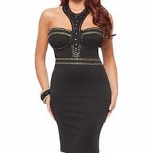 Janice gold-tone stud black dress