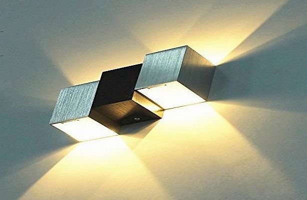 Amzdeal Modern Aluminum 6W Up Down LED Wall Lights Wall Lamp Wall Sconce for Bedroom,Living Room and Kitchen(Warm White, Black amp; White Cubic Body)