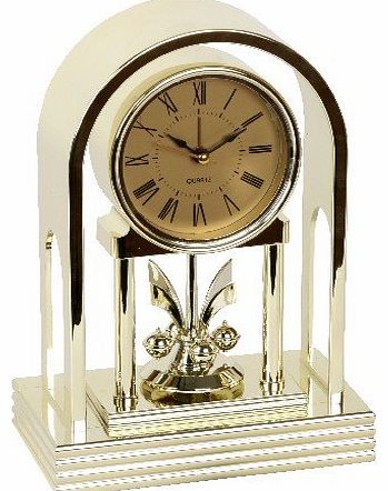 Gold Mantel Clock With Revolving Pendulum And Alarm Function