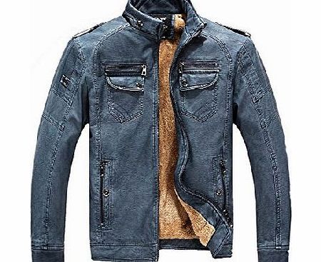 Anatoky Mens Fashion Zip Up Washed Leather Fleece Padded Jacket Coat