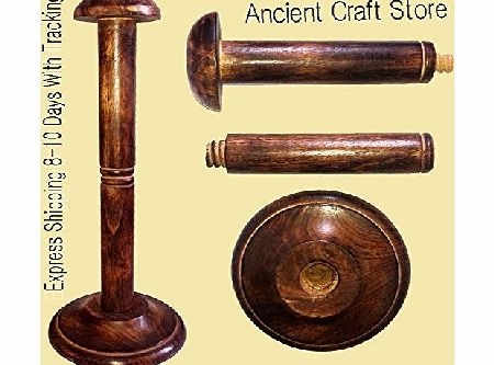 ancientcraftstore ARMOR HELMET WOODEN STAND BURN FINISH FOR DISPLAY